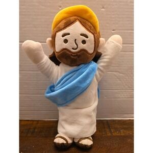Jesus Christ Plush Doll 13" Stuffed Animal Yellow Halo Blue Sash Bible Story Toy